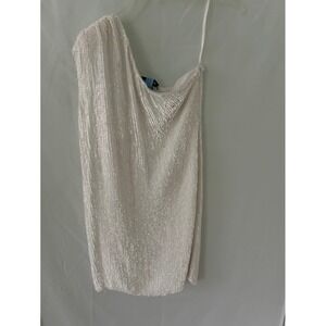 Retrofete White Sequin One Shoulder Mini Dress Asymmetrical Bridal Party Small